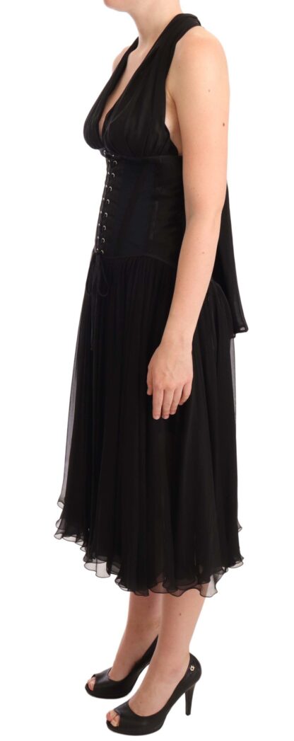 Dolce & Gabbana - Elegant Black Halter Midi Silk Dress