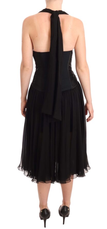 Dolce & Gabbana - Elegant Black Halter Midi Silk Dress