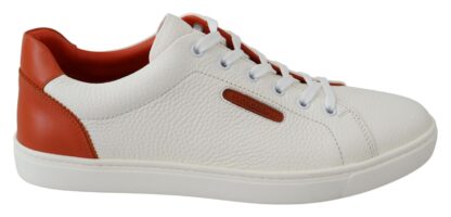 Dolce & Gabbana - Chic White & Orange Low Top Leather Sneakers