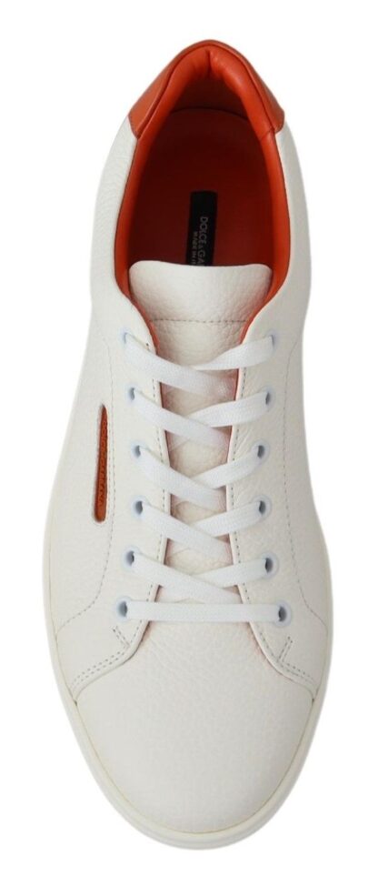 Dolce & Gabbana - Chic White & Orange Low Top Leather Sneakers