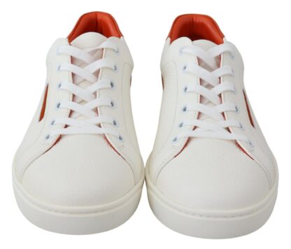 Dolce & Gabbana - Chic White & Orange Low Top Leather Sneakers