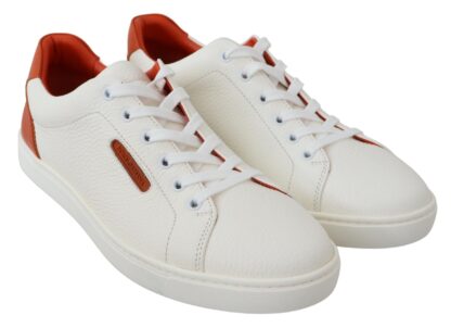 Dolce & Gabbana - Chic White & Orange Low Top Leather Sneakers