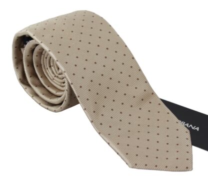 Dolce & Gabbana - Elegant Cream Beige Dotted Silk Neck Tie