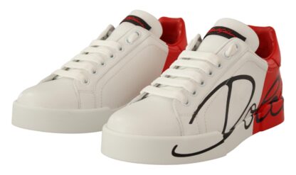 Dolce & Gabbana - Elegance Unleashed: White and Red Lace-Up Sneakers