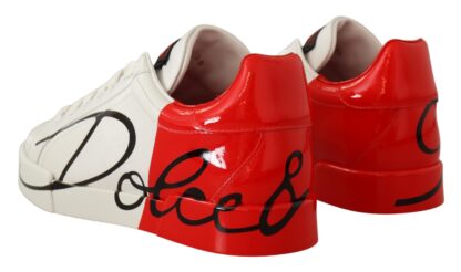 Dolce & Gabbana - Elegance Unleashed: White and Red Lace-Up Sneakers