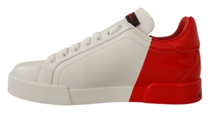 Dolce & Gabbana - Elegance Unleashed: White and Red Lace-Up Sneakers