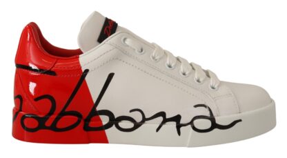 Dolce & Gabbana - Elegance Unleashed: White and Red Lace-Up Sneakers