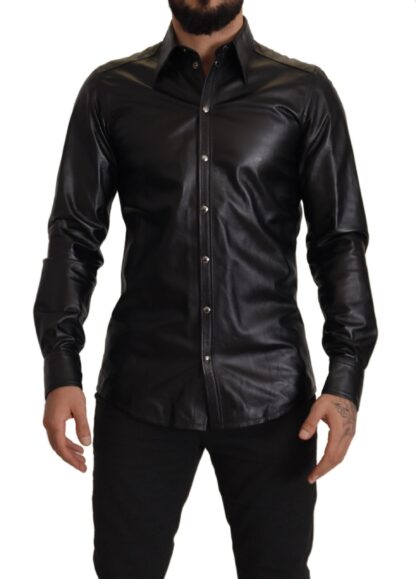 Dolce & Gabbana - Elegant Leather Button-Down Slim Fit Shirt