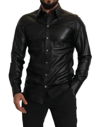 Dolce & Gabbana - Elegant Leather Button-Down Slim Fit Shirt