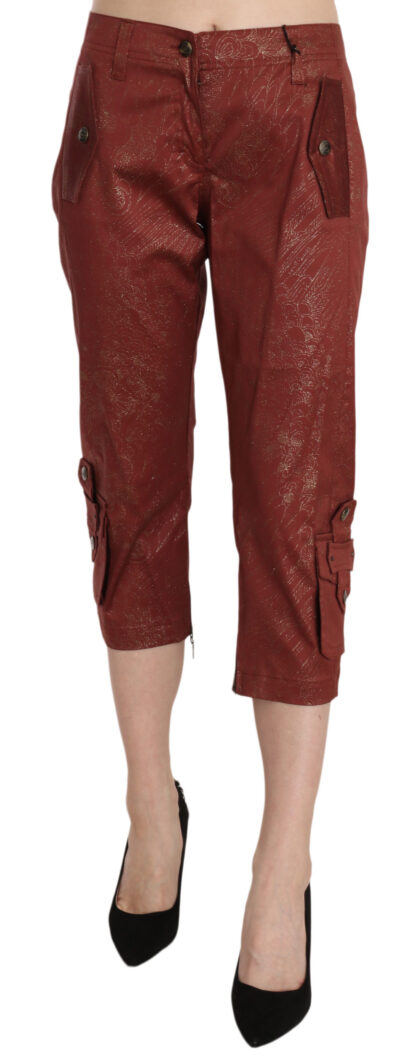 Just Cavalli - Bordeaux Gold Lace Capri Trousers