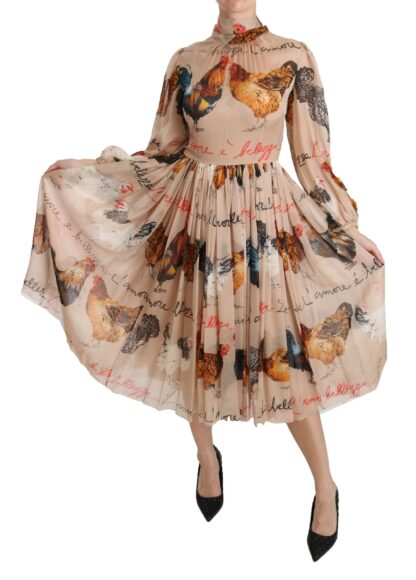 Dolce & Gabbana - Elegant Sheath Midi Rooster Print Dress