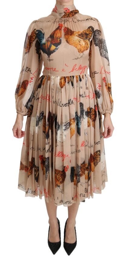 Dolce & Gabbana - Elegant Sheath Midi Rooster Print Dress