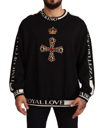 Dolce & Gabbana - Embroidered Crown & Cross Black Sweater