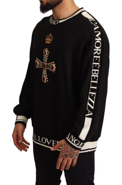 Dolce & Gabbana - Embroidered Crown & Cross Black Sweater