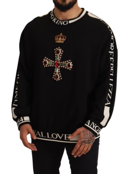 Dolce & Gabbana - Embroidered Crown & Cross Black Sweater