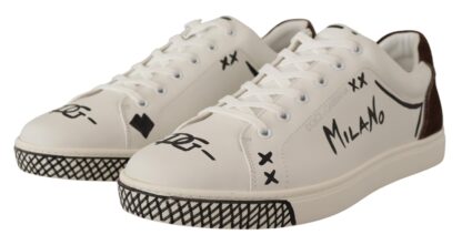 Dolce & Gabbana - Exquisite White Love Motif Leather Sneakers