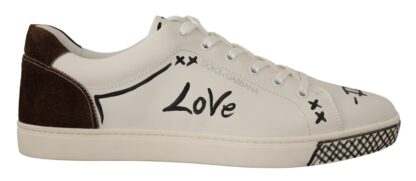 Dolce & Gabbana - Exquisite White Love Motif Leather Sneakers