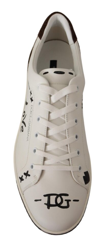 Dolce & Gabbana - Exquisite White Love Motif Leather Sneakers