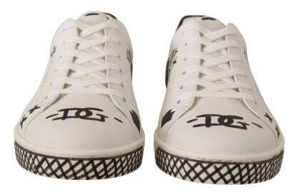 Dolce & Gabbana - White Brown Leather Logo Low Sneakers Shoes