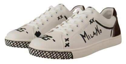 Dolce & Gabbana - White Brown Leather Logo Low Sneakers Shoes