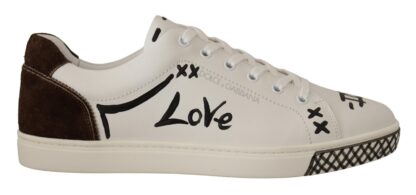 Dolce & Gabbana - White Brown Leather Logo Low Sneakers Shoes