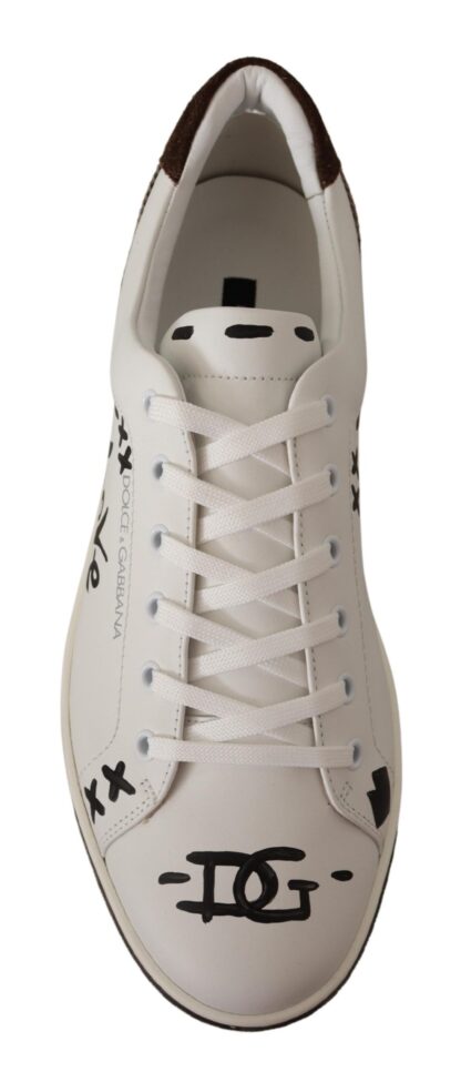 Dolce & Gabbana - White Brown Leather Logo Low Sneakers Shoes