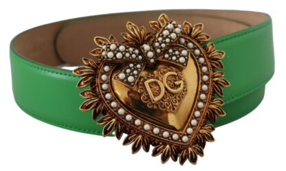 Dolce & Gabbana - Elegant Green Leather Belt with Gold Buckle