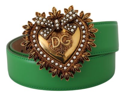 Dolce & Gabbana - Elegant Green Leather Belt with Gold Buckle