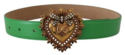 Dolce & Gabbana - Elegant Green Leather Belt with Gold Buckle