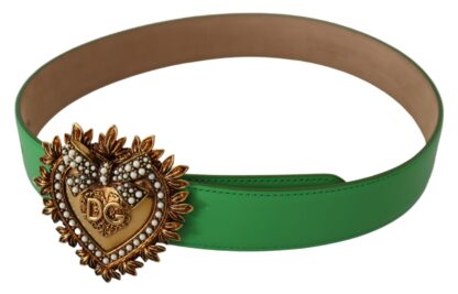 Dolce & Gabbana - Elegant Green Leather Belt with Gold Buckle