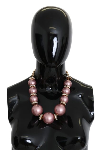 Dolce & Gabbana - Elegant Gold-Tone Faux Pearl Crystal Necklace