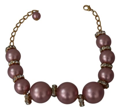 Dolce & Gabbana - Elegant Gold-Tone Faux Pearl Crystal Necklace