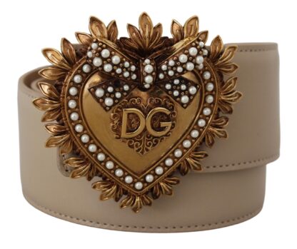 Dolce & Gabbana - Elegant Beige Leather Belt with Gold Buckle