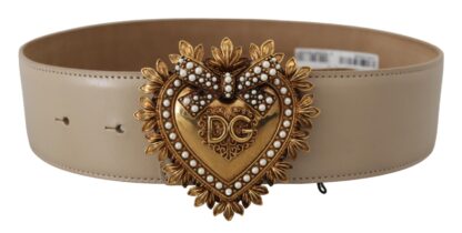 Dolce & Gabbana - Elegant Beige Leather Belt with Gold Buckle