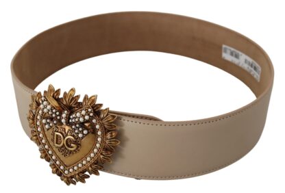 Dolce & Gabbana - Elegant Beige Leather Belt with Gold Buckle