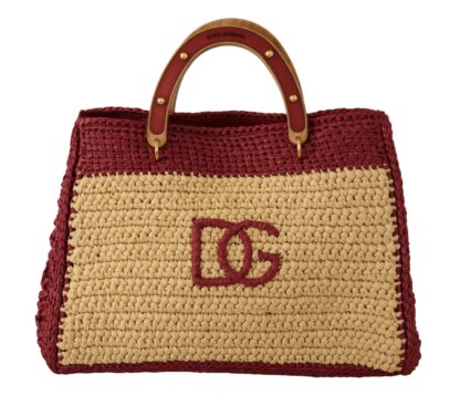 Dolce & Gabbana - Chic Beige Raffia Tote with Maroon Accents