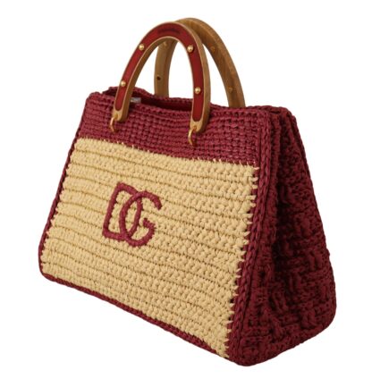 Dolce & Gabbana - Chic Beige Raffia Tote with Maroon Accents