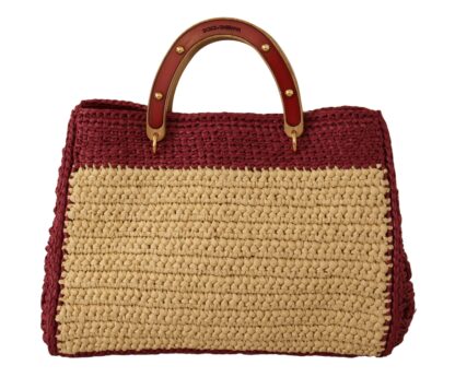 Dolce & Gabbana - Chic Beige Raffia Tote with Maroon Accents