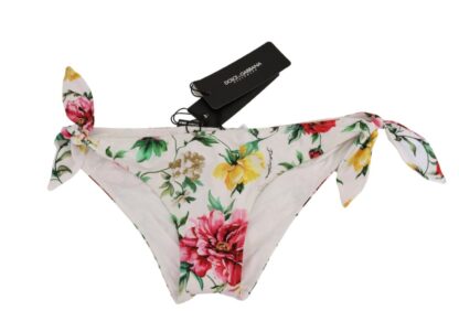 Dolce & Gabbana - Elegant White Floral Bikini Bottom