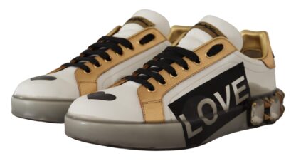 Dolce & Gabbana - Elegant White Gold Low-Top Sneakers