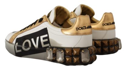 Dolce & Gabbana - Elegant White Gold Low-Top Sneakers