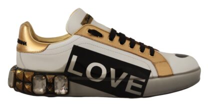 Dolce & Gabbana - Elegant White Gold Low-Top Sneakers