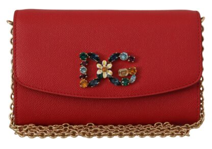 Dolce & Gabbana - Elegant Red Leather Shoulder Bag with Gold Details