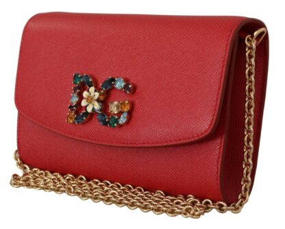 Dolce & Gabbana - Elegant Red Leather Shoulder Bag with Gold Details