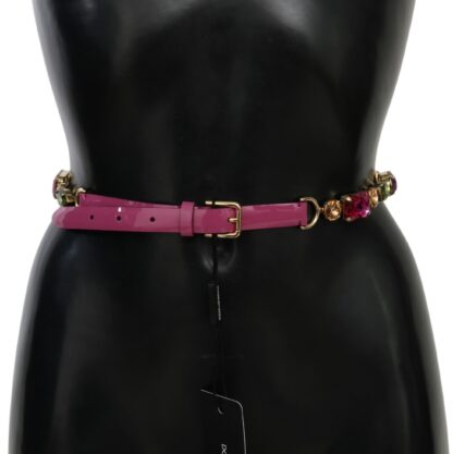 Dolce & Gabbana - Elegant Pink Leather Crystal Belt