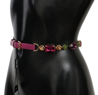 Dolce & Gabbana - Elegant Pink Leather Crystal Belt