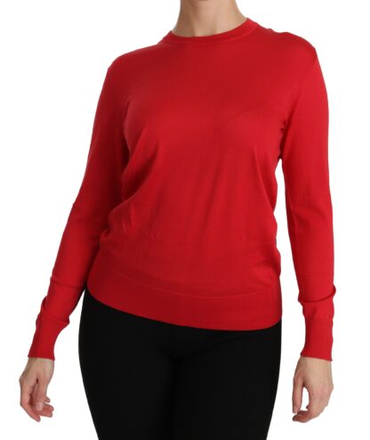 Dolce & Gabbana - Elegant Red Silk Crew Neck Sweater