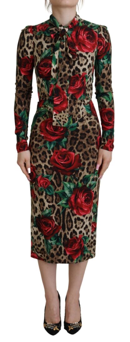 Dolce & Gabbana - Chic Leopard Rose Silk Bodycon Dress