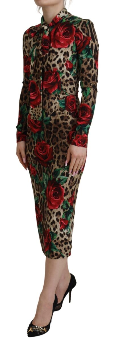 Dolce & Gabbana - Chic Leopard Rose Silk Bodycon Dress