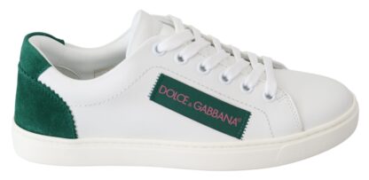 Dolce & Gabbana - Elegant Leather Lace-Up Sneakers in White & Green